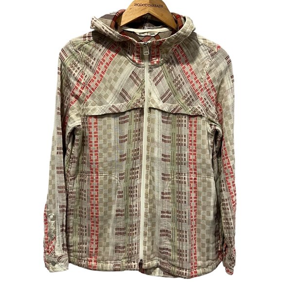 Woolrich Organic Cotton Plaid Zip Up Jacket, Pockets, Beige, Red, M - Picture 1 of 11